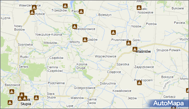 mapa Wojciechowice gmina Waśniów, Wojciechowice gmina Waśniów na mapie Targeo