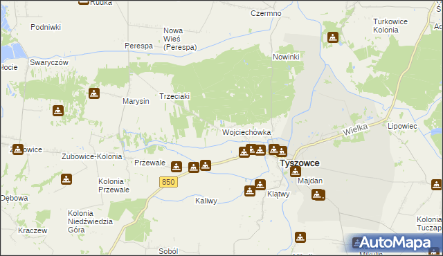 mapa Wojciechówka gmina Tyszowce, Wojciechówka gmina Tyszowce na mapie Targeo