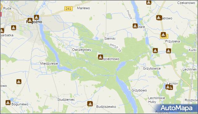 mapa Wojciechowo gmina Rogoźno, Wojciechowo gmina Rogoźno na mapie Targeo