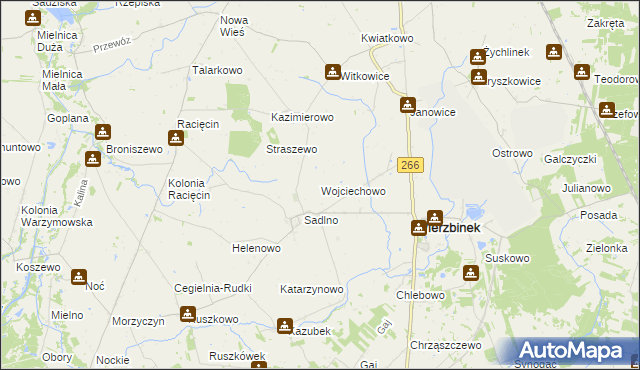 mapa Wojciechowo gmina Wierzbinek, Wojciechowo gmina Wierzbinek na mapie Targeo