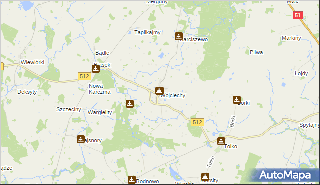 mapa Wojciechy gmina Bartoszyce, Wojciechy gmina Bartoszyce na mapie Targeo