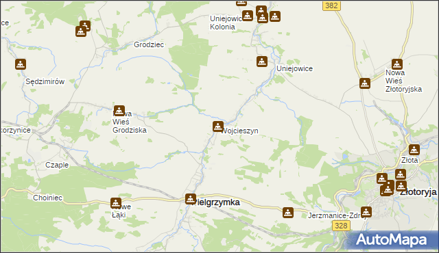 mapa Wojcieszyn gmina Pielgrzymka, Wojcieszyn gmina Pielgrzymka na mapie Targeo