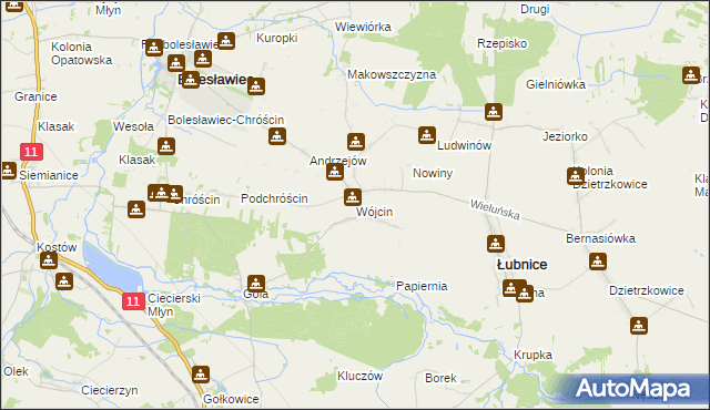 mapa Wójcin gmina Łubnice, Wójcin gmina Łubnice na mapie Targeo