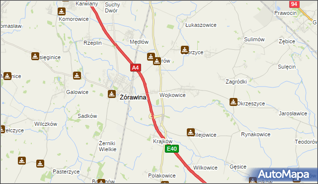 mapa Wojkowice gmina Żórawina, Wojkowice gmina Żórawina na mapie Targeo