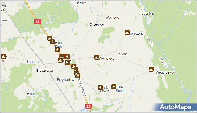 mapa Wojnówko gmina Okonek, Wojnówko gmina Okonek na mapie Targeo