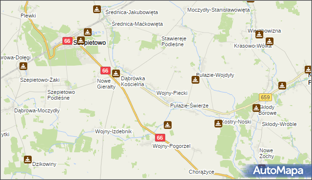 mapa Wojny-Piecki, Wojny-Piecki na mapie Targeo