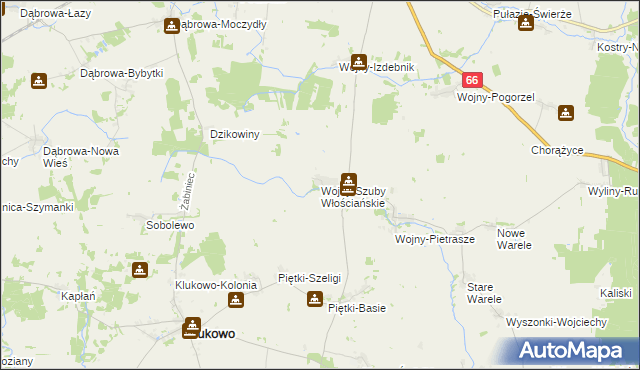 mapa Wojny-Szuby Włościańskie, Wojny-Szuby Włościańskie na mapie Targeo