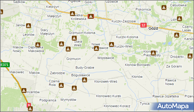 mapa Wojsławice gmina Gózd, Wojsławice gmina Gózd na mapie Targeo