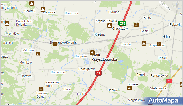 mapa Wola Krzysztoporska, Wola Krzysztoporska na mapie Targeo