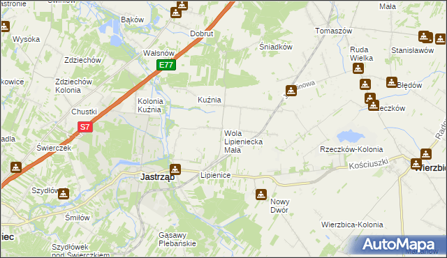 mapa Wola Lipieniecka Mała, Wola Lipieniecka Mała na mapie Targeo