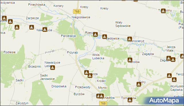 mapa Wola Lubecka gmina Wodzisław, Wola Lubecka gmina Wodzisław na mapie Targeo