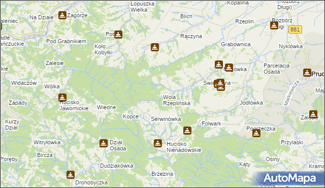 mapa Wola Rzeplińska, Wola Rzeplińska na mapie Targeo