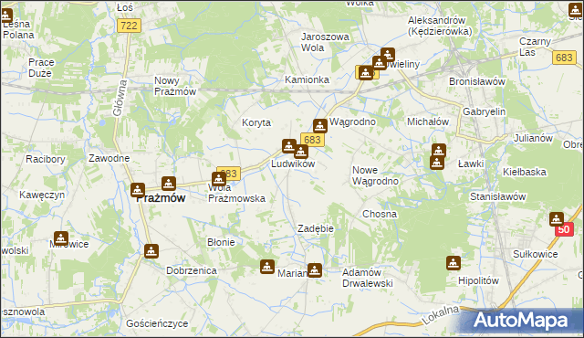 mapa Wola Wągrodzka, Wola Wągrodzka na mapie Targeo