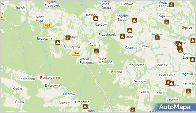 mapa Wola Wąkopna, Wola Wąkopna na mapie Targeo