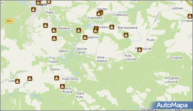 mapa Wola Wielka gmina Narol, Wola Wielka gmina Narol na mapie Targeo