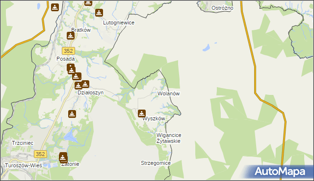 mapa Wolanów gmina Bogatynia, Wolanów gmina Bogatynia na mapie Targeo