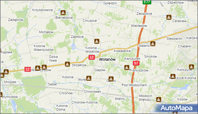 mapa Wolanów powiat radomski, Wolanów powiat radomski na mapie Targeo