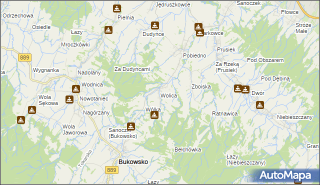 mapa Wolica gmina Bukowsko, Wolica gmina Bukowsko na mapie Targeo