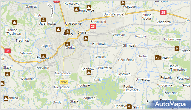 mapa Wolica gmina Jasło, Wolica gmina Jasło na mapie Targeo