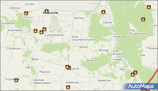 mapa Wolica gmina Kleszczów, Wolica gmina Kleszczów na mapie Targeo