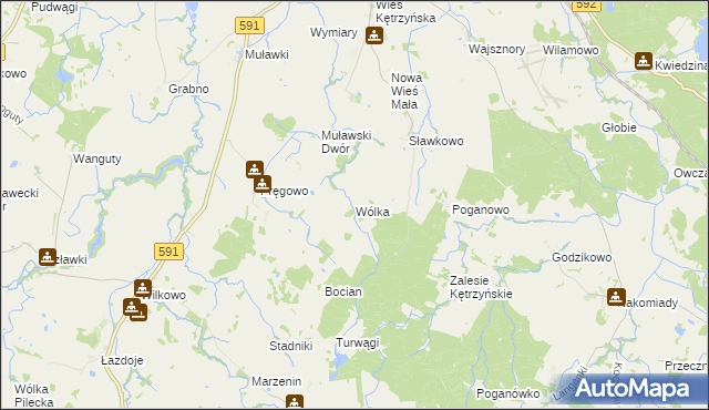 mapa Wólka gmina Kętrzyn, Wólka gmina Kętrzyn na mapie Targeo