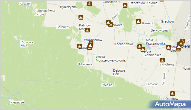 mapa Wólka Modrzejowa-Kolonia, Wólka Modrzejowa-Kolonia na mapie Targeo