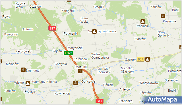 mapa Wólka Ostrożeńska, Wólka Ostrożeńska na mapie Targeo