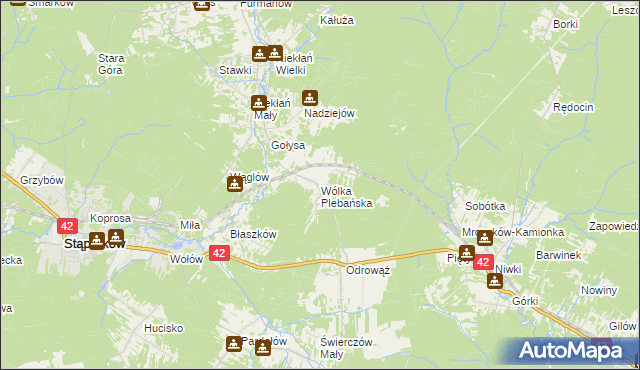 mapa Wólka Plebańska gmina Stąporków, Wólka Plebańska gmina Stąporków na mapie Targeo