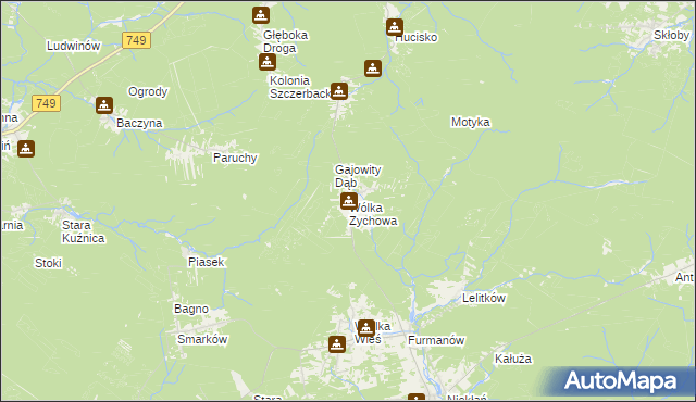 mapa Wólka Zychowa, Wólka Zychowa na mapie Targeo