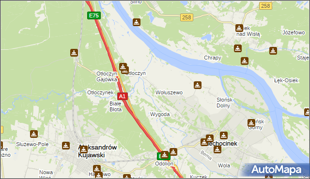 mapa Wołuszewo, Wołuszewo na mapie Targeo