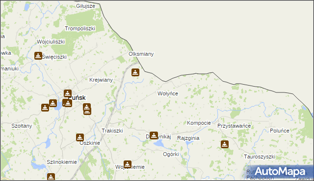 mapa Wołyńce gmina Puńsk, Wołyńce gmina Puńsk na mapie Targeo
