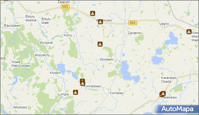 mapa Worławki gmina Świątki, Worławki gmina Świątki na mapie Targeo