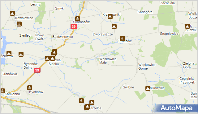 mapa Woskowice Małe, Woskowice Małe na mapie Targeo