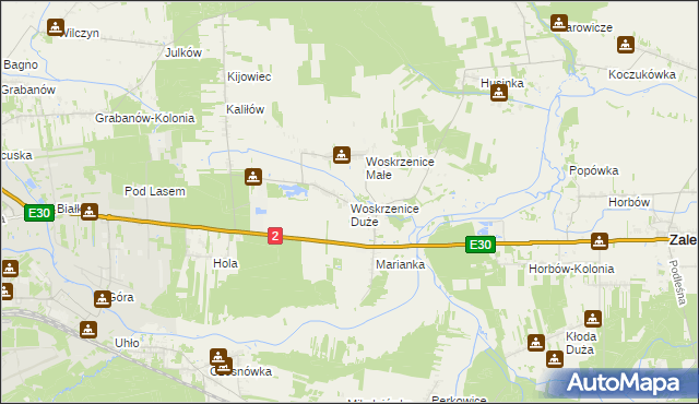 mapa Woskrzenice Duże, Woskrzenice Duże na mapie Targeo