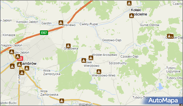 mapa Wróble-Arciszewo, Wróble-Arciszewo na mapie Targeo