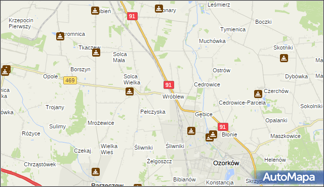 mapa Wróblew gmina Ozorków, Wróblew gmina Ozorków na mapie Targeo