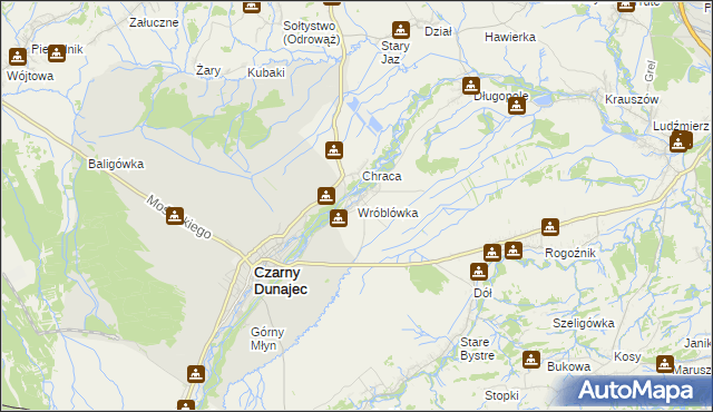 mapa Wróblówka gmina Czarny Dunajec, Wróblówka gmina Czarny Dunajec na mapie Targeo