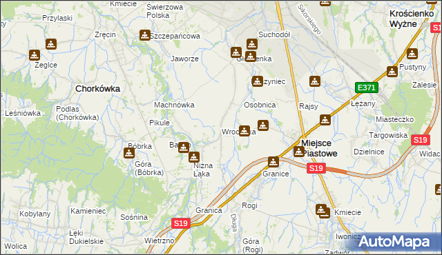 mapa Wrocanka gmina Miejsce Piastowe, Wrocanka gmina Miejsce Piastowe na mapie Targeo