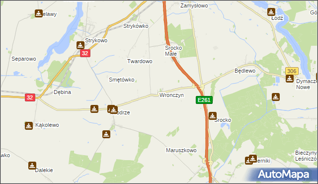 mapa Wronczyn gmina Stęszew, Wronczyn gmina Stęszew na mapie Targeo