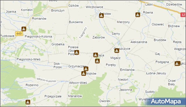 mapa Wrząca gmina Błaszki, Wrząca gmina Błaszki na mapie Targeo