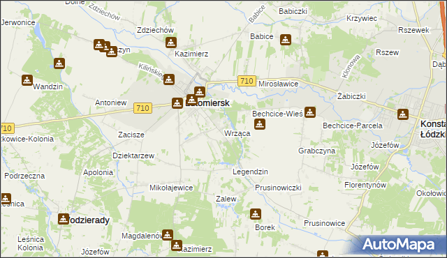 mapa Wrząca gmina Lutomiersk, Wrząca gmina Lutomiersk na mapie Targeo