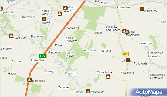 mapa Września gmina Wodzisław, Września gmina Wodzisław na mapie Targeo