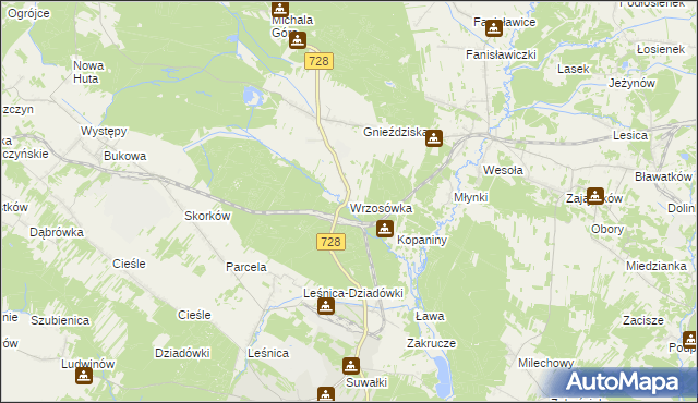 mapa Wrzosówka gmina Małogoszcz, Wrzosówka gmina Małogoszcz na mapie Targeo