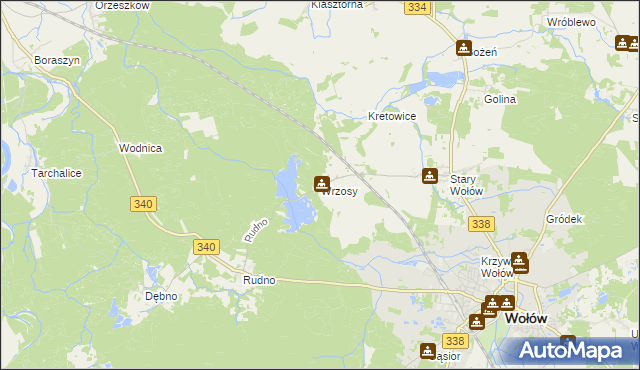 mapa Wrzosy gmina Wołów, Wrzosy gmina Wołów na mapie Targeo