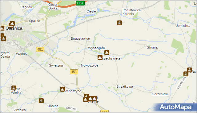 mapa Wszechświęte gmina Oleśnica, Wszechświęte gmina Oleśnica na mapie Targeo