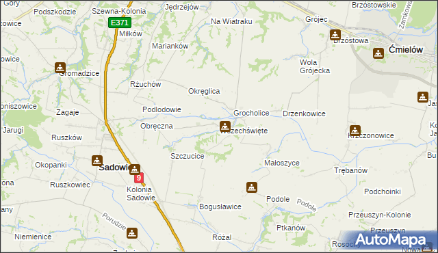 mapa Wszechświęte gmina Sadowie, Wszechświęte gmina Sadowie na mapie Targeo