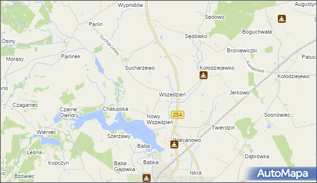 mapa Wszedzień gmina Mogilno, Wszedzień gmina Mogilno na mapie Targeo