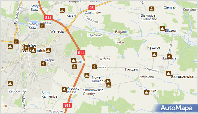 mapa Wtórek gmina Ostrów Wielkopolski, Wtórek gmina Ostrów Wielkopolski na mapie Targeo