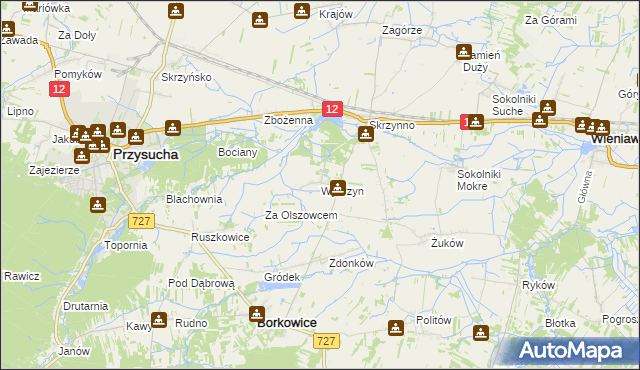 mapa Wydrzyn gmina Wieniawa, Wydrzyn gmina Wieniawa na mapie Targeo