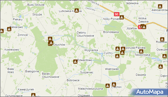 mapa Wygnanka gmina Mszczonów, Wygnanka gmina Mszczonów na mapie Targeo